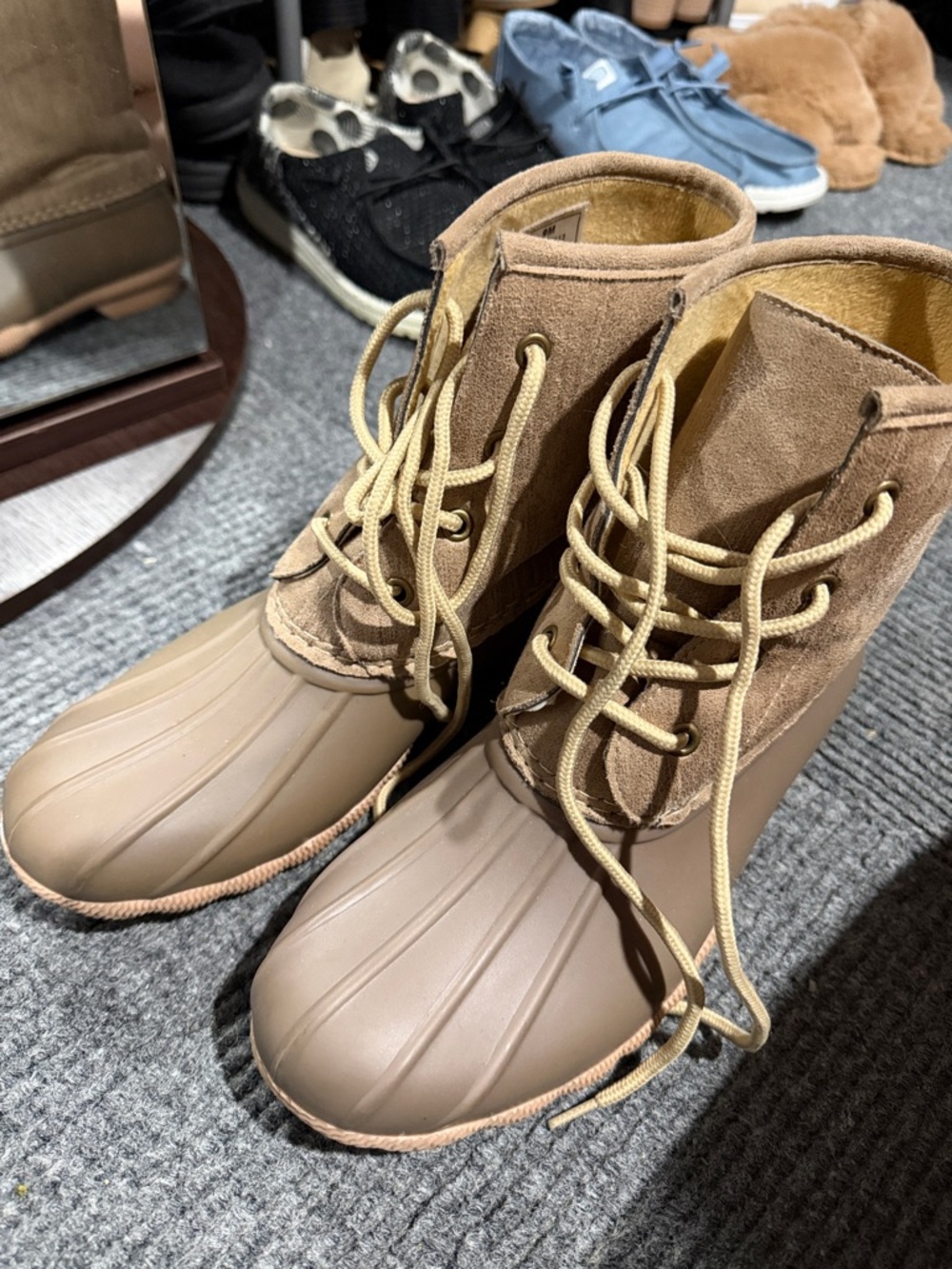 Women’s Tan Duck Boot Lace-Up Waterproof Winter Boots